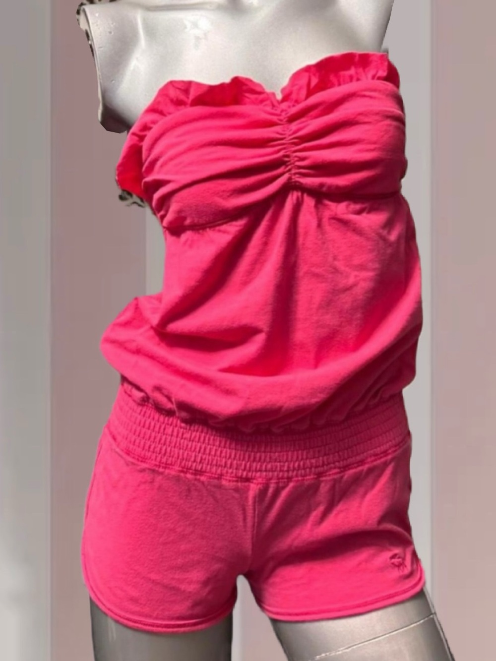 Abercrombie & Fitch Y2K Pink Frill Strapless Shorts Romper Jumpsuit